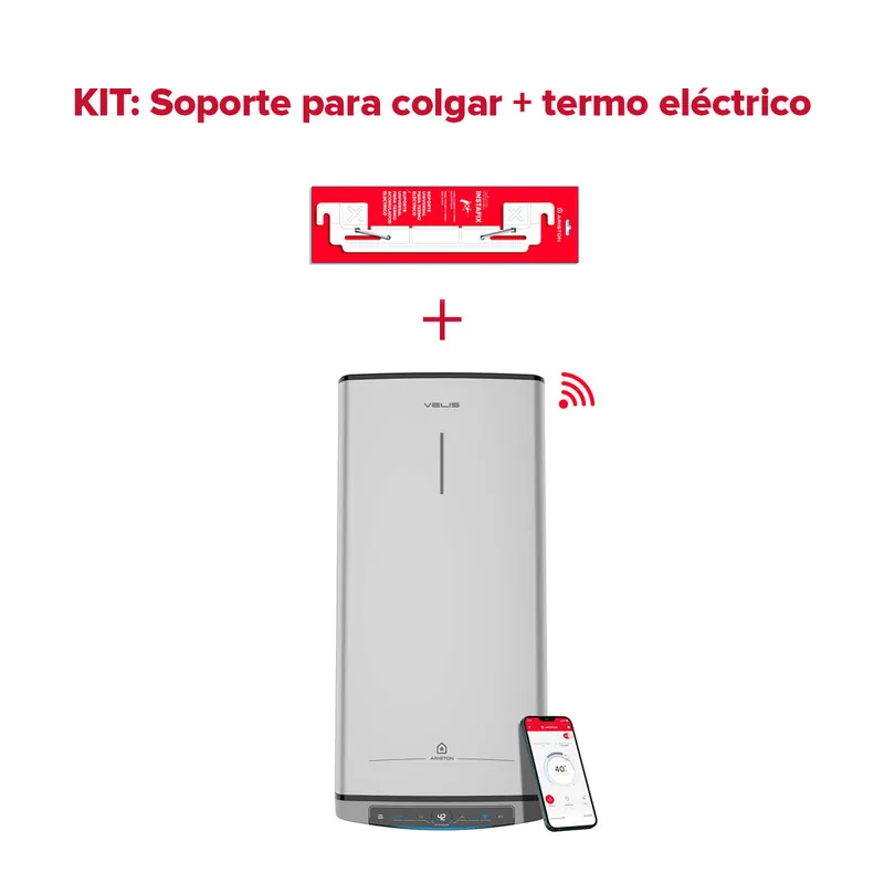 Termo eléctrico inteligente, Ariston, Velis Tech Dry 100L + Sorpote de pared Instafix, Vertical u Horizontal, Clase Energetica B - Electrodomésticos