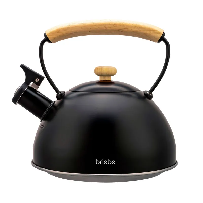 Briebe Wooden Tetera con Silbato, Hervidor de Agua 2,3L, Inducción, Acero Inox, Vintage, Mango Madera, , Acero Inoxidable - Cocina
