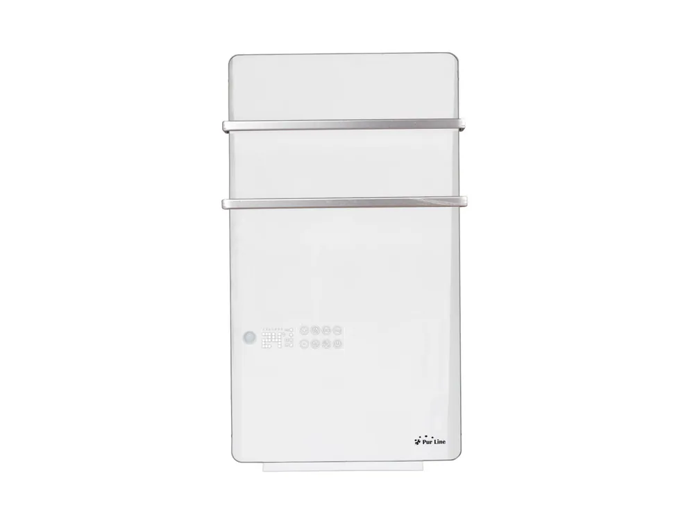 Toallero eléctrico fabricado en cristal templado que actúa como secador de toallas. calentador de prendas y sistema de calefacción. Diseño moderno. sencillo y elegante que incluye control WIFI y un display eléctrico LCD táctil desde el que ajustar el ter - Baño