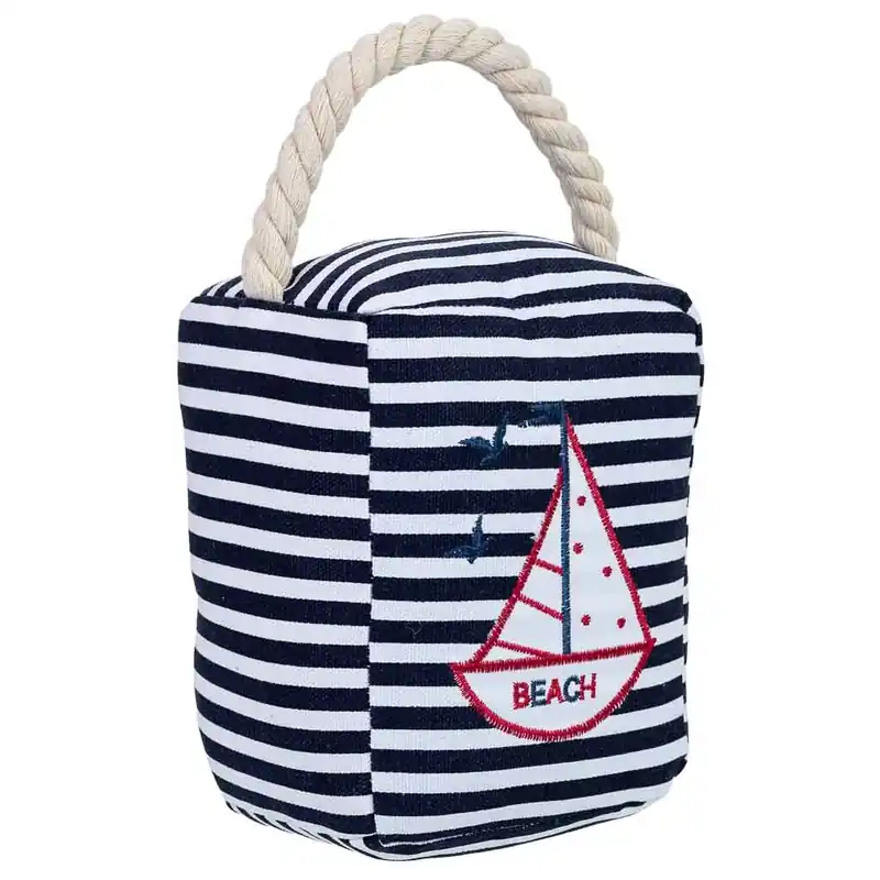 Tope de puerta de algodón con barco azul 14.5x10x5h cm - Decoración