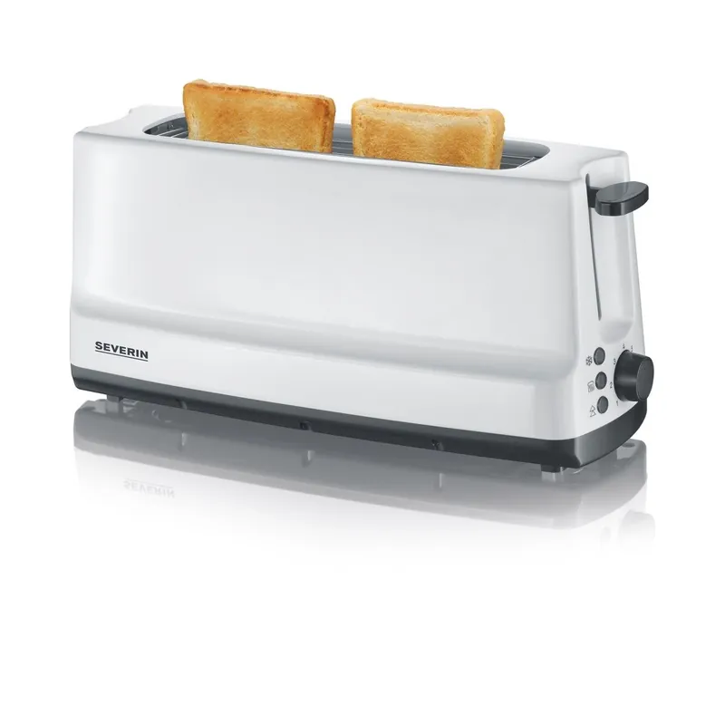 SEVERIN - Tostadora automática, tostador largo con soporte para panecillos, tostadora eléctrica multifunción para tostar, descongelar y calentar, 800 W, blanco/gris, AT 2232