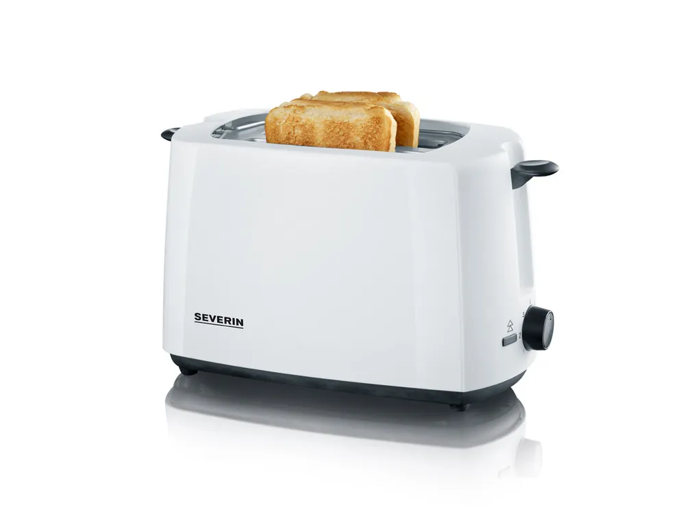 SEVERIN - Tostadora automática, 700 W, Incluye Soporte para Tostar Panecillos, 2 Ranuras Cortas, Carcasa de toque frio, Espacio para guardar el cable, Color Blanco/Negro AT 2286