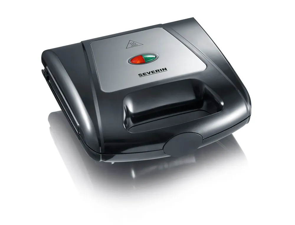 SEVERIN - Sandwichera, 1.000 W, Función 3 en 1, Placas para Sándwich, Grill y Gofres, Revestimiento antiadherente, Negro / Acero Inox Pulido, SA 2968