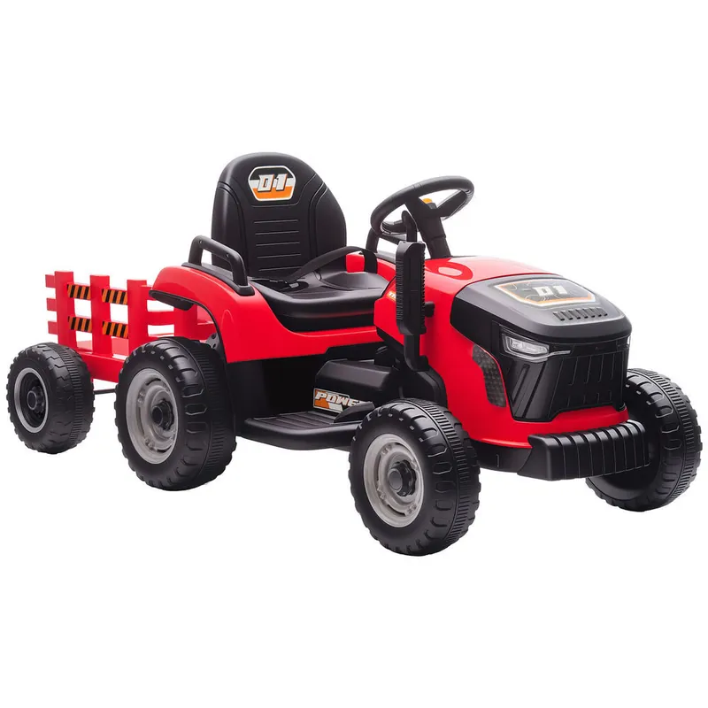 AIYAPLAY Tractor Eléctrico para Niños con Remolque Desmontable, Tractor de Juguete de Batería 12V, Velocidad 3-5 km/h, Control Remoto 2,4G, Música, Bocina, para Niños de 3-8 Años, Azul