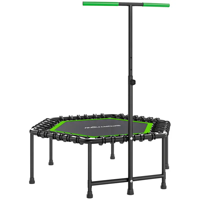 SPORTNOW Trampolín de Fitness 114x114x132 cm Cama Elástica Fitness con Mango Ajustable de 3 Niveles Marco de Acero para Entrenamiento Piernas Cuerpo en Hogar Oficina Gimnasio Verde y Negro - Deporte