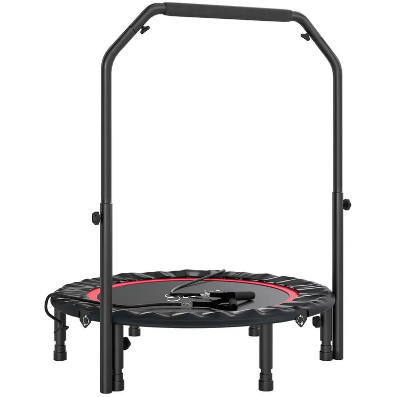 SPORTNOW Trampolín de Fitness Adultos Ø102 cm, Cama Elástica Plegable con Mango Ajustable de 4 Niveles y Bandas, para Entrenamiento Piernas Cuerpo en Hogar Oficina Gimnasio Exterior, Carga 150 kg Rojo - Deporte