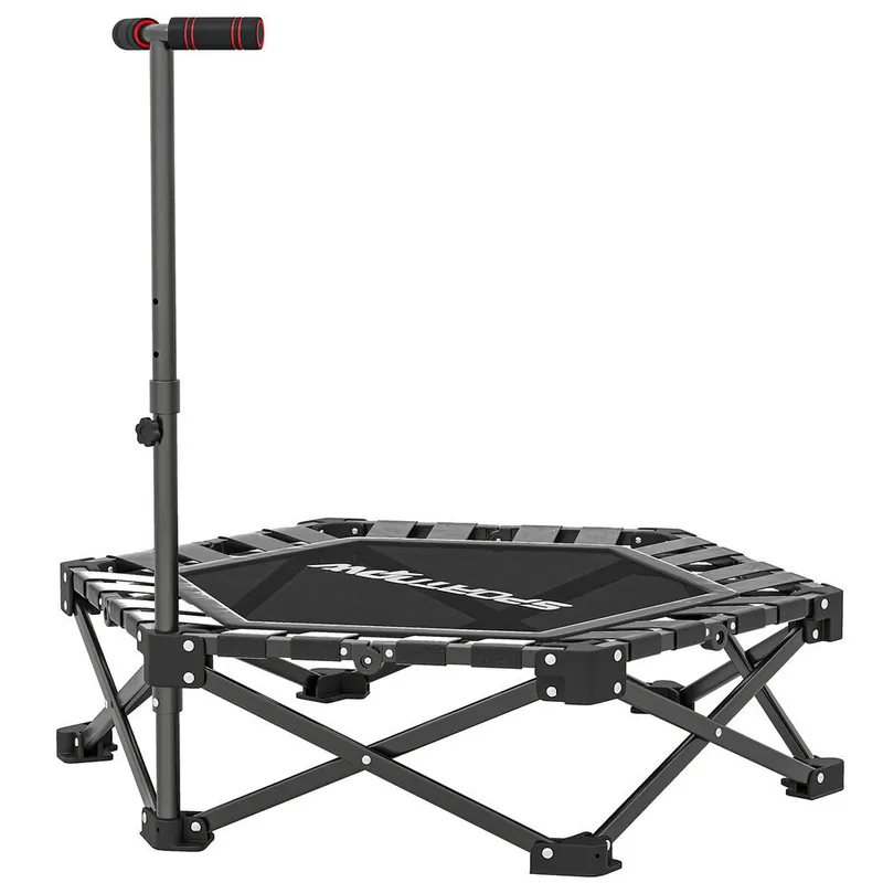 SPORTNOW Trampolín de Fitness Plegable 104 cm, Mini Cama Elástica con Barra Ajustable en 3 Alturas, Silencioso, Marco Metálico Reforzado y Bolsa de Transporte, para Entrenamiento en Hogar, Gimnasio - Jardín