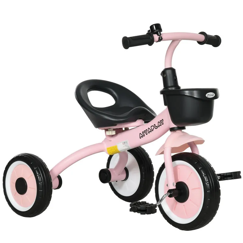 AIYAPLAY Triciclo para Niños de 2 a 5 Años Bicicleta Infantil con Asiento Ajustable Cesta Timbre Pedales y 3 Ruedas Carga 25 kg 70,5x53x58 cm Azul - Bebé