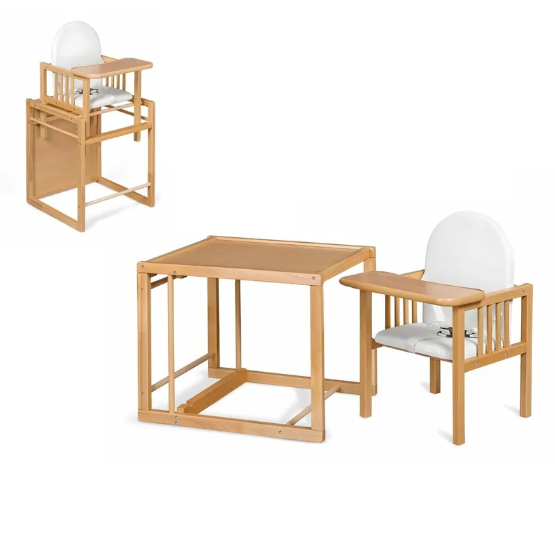 Trona evolutiva bebe portatil de madera de haya Evoluonge. Convertible en mesa y silla infantil. Asiento acolchado y funda transpirable Shirabe - Bebé