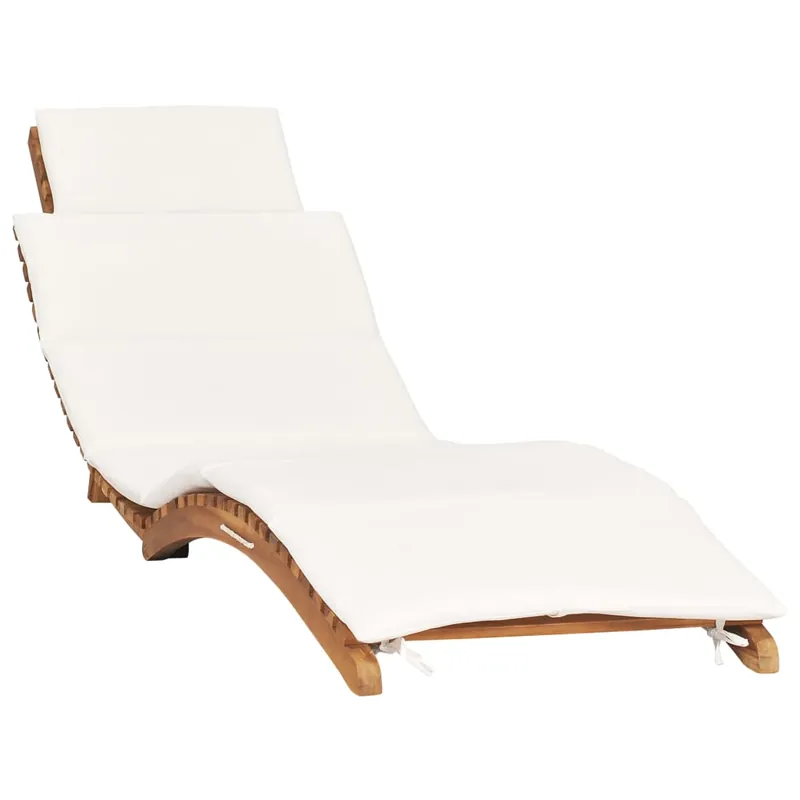 Tumbona tumbona tumbona cama de jardín terraza muebles de exterior plegables con cojín blanco crema madera de teca 02_0012835