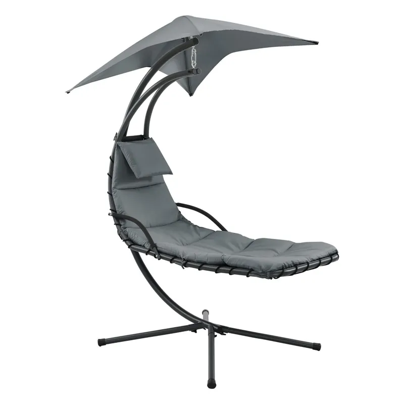Tumbona colgante con soporte 166 x 116 x 210 cm negro gris 03_0006399 - Jardín
