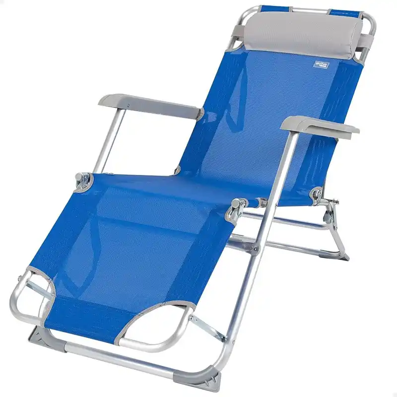 Tumbona plegable playa multiposición azul con cojín Aktive - Jardín
