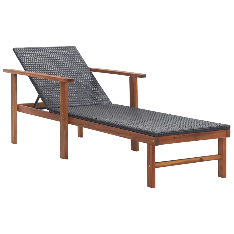Tumbona tumbona para tomar el sol cama de jardín terraza muebles de exterior resina tejida y madera maciza de acacia negra 02_0012920