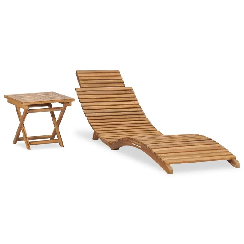 Tumbona tumbona para tomar el sol cama de jardín terraza muebles de exterior plegables con mesa de madera maciza de teca 02_0012863