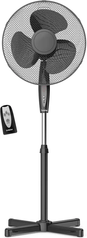 Briebe FN122397 Ventilador Pie Silencioso Mando a Distancia 40cm 3 Velocidades Altura Ajustable Temporizador, 45, Negro - Electrodomésticos