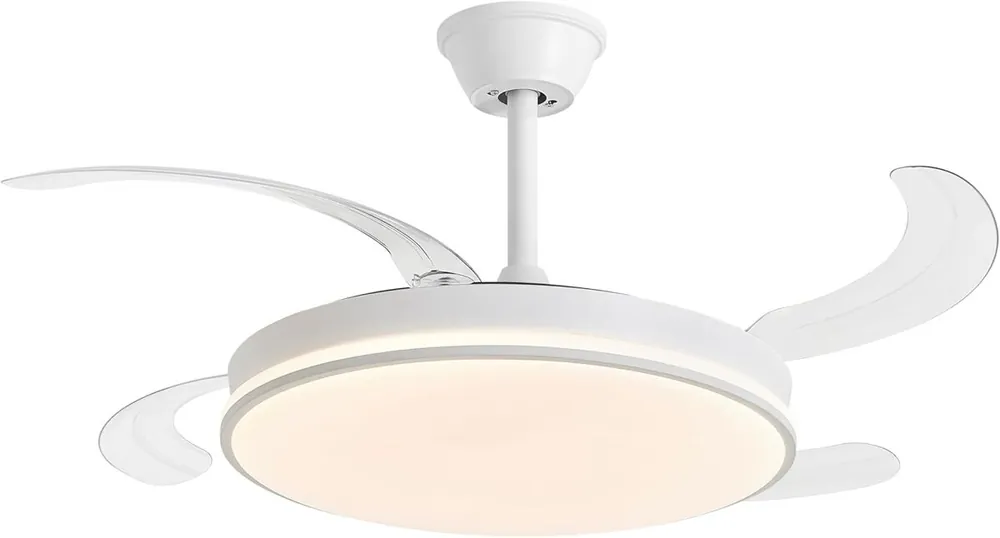 DUPI Ventilador de Techo con Luz LED COSMOS | Motor DC Silencioso | Función Verano e Invierno | 6 Velocidades | Programable | Aspas Retráctiles | Mando a Distancia | Blanco - Electrodomésticos