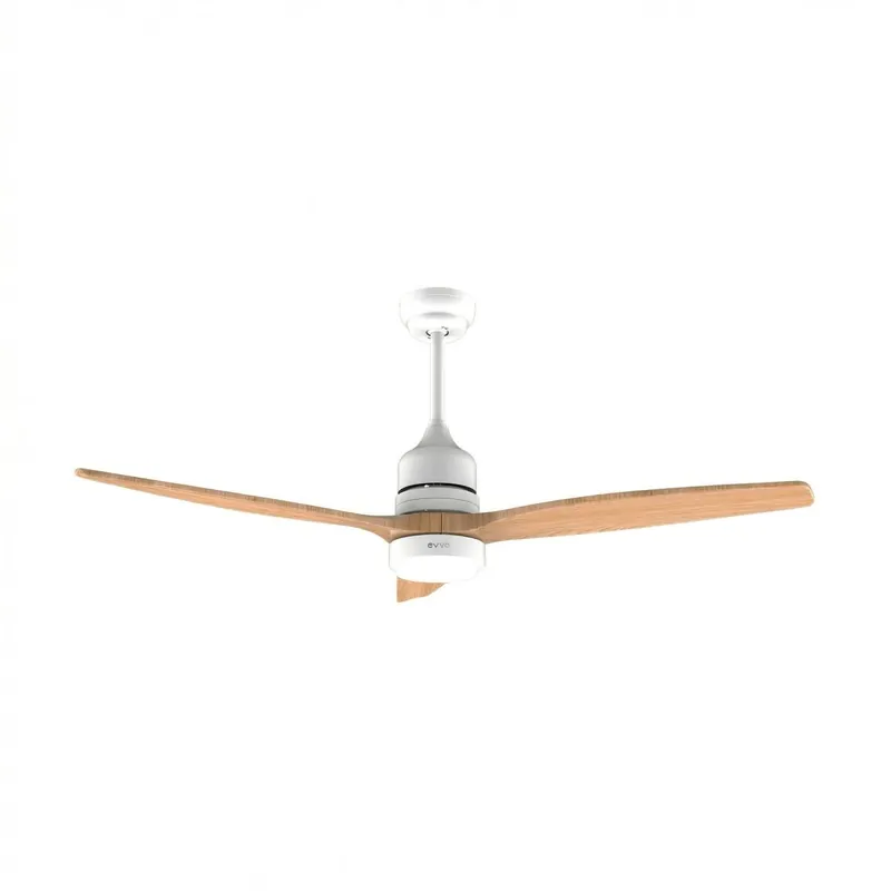 Ventilador de Techo EVVO V540 Wood – 132 cm, LED 18W 3 Tonos, 6 Velocidades, Temporizador 8h, Modo Invierno/Verano, Mando, Motor DC 40W, Altura Ajustable - Electrodomésticos