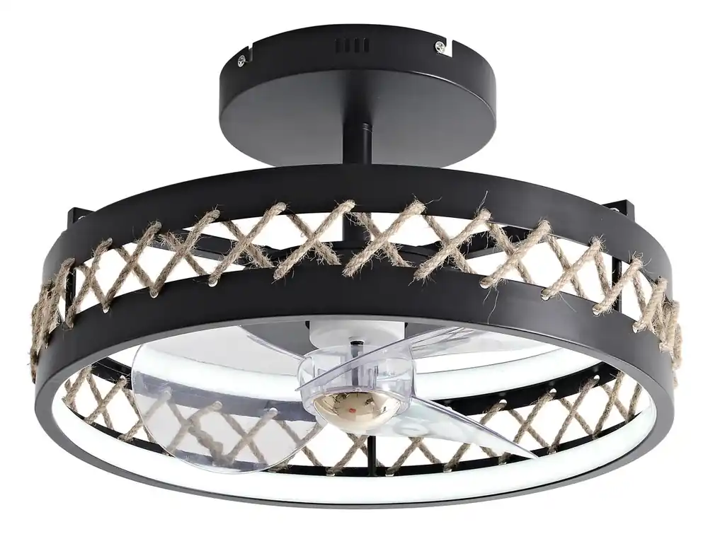 Ventilador de techo Lampara LED con detalles acabado cuerda. Control con Mando distancia o traves de App por Bluetooth. Tres tipos de luz LED: Fria. Natural o Calida. Graduacion niveles intensidad de luz Luz: 52W. Ventilador: 13W Temporizador. Ventilador - Electrodomésticos