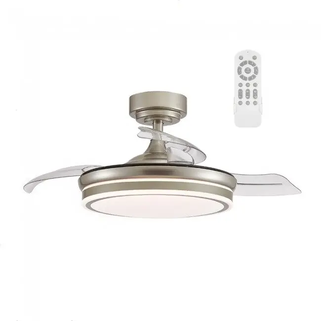 Ventilador LED con aspas retráctiles Perla Mini Níquel CCT 35W marca Wonderlamp - Electrodomésticos