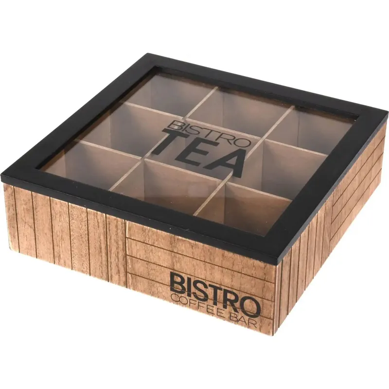WELL HOME - Caja de té de 9 compartimentos con tapa 24x24x7,5 cm.
