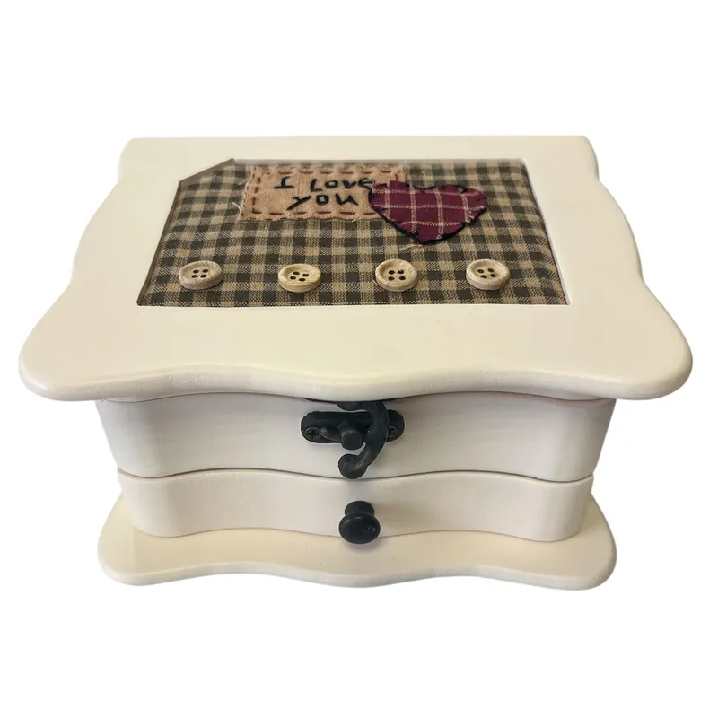 Well Home Caja Joyero 'I Love You' en madera formato cuadrado con espejo y cajón - Decoración
