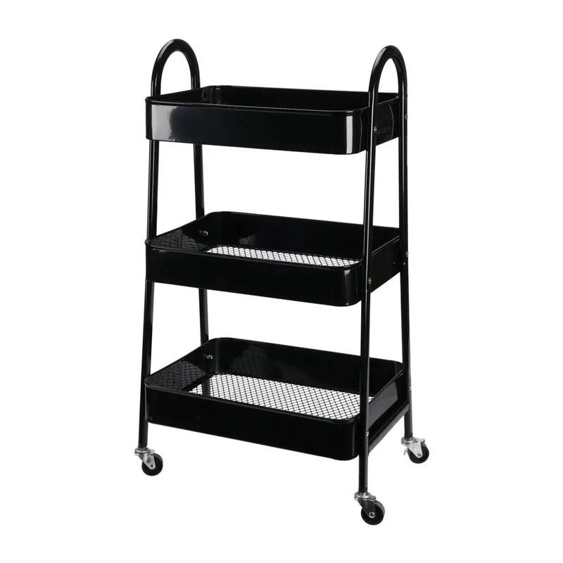 Well Home Carro de cocina negro con 3 cestas y ruedas H.79,5cm - Muebles