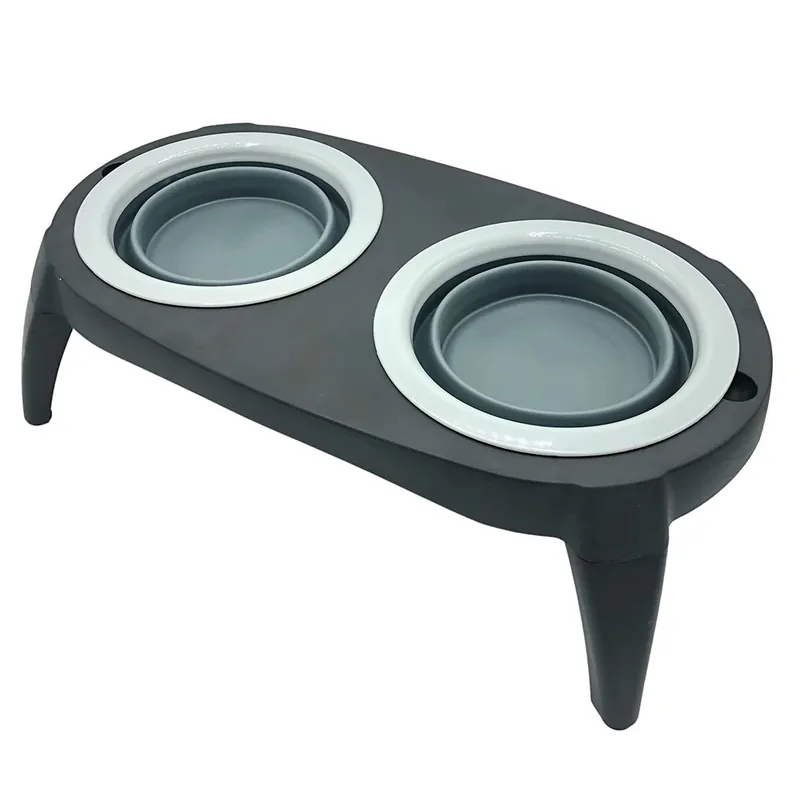 Well home comedero doble plegable para mascotas, silicona, antideslizante - Jardín