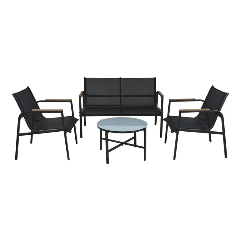 Well Home Conjunto de Muebles de Jardín de 4 Piezas de diseño en acero galvanizado y vidrio acabado de Mármol