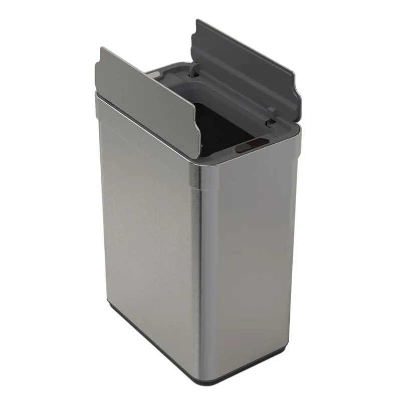 Well Home Cubo de Basura de 50L color Metálico en Acero inoxidable con Apertura de Alas y Sensor automático H. 53cm - Baño