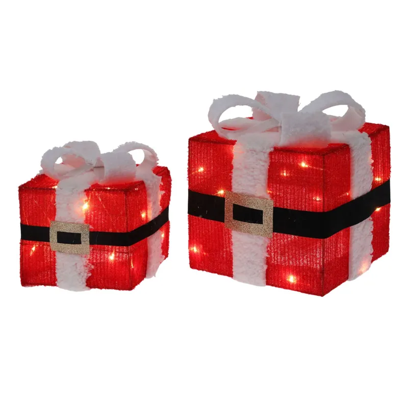 Well Home Decoración Navideña de 2 Cajas de regalo con Luces LED 15cm y 20cm