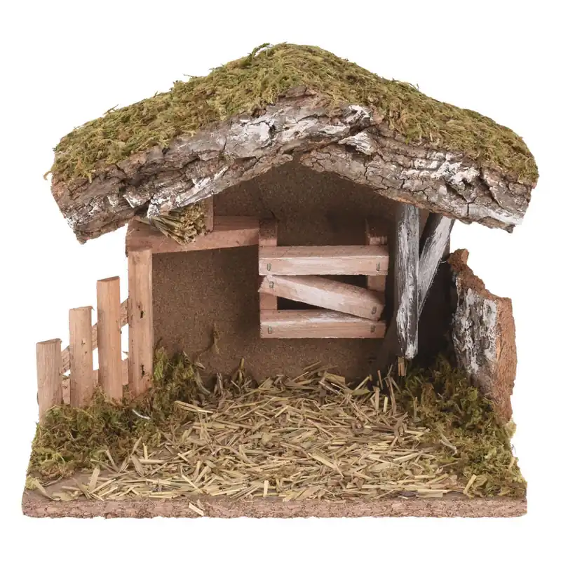 Well Home Decoración Navideña Establo de Madera para el Belén 16,5x20x12cm