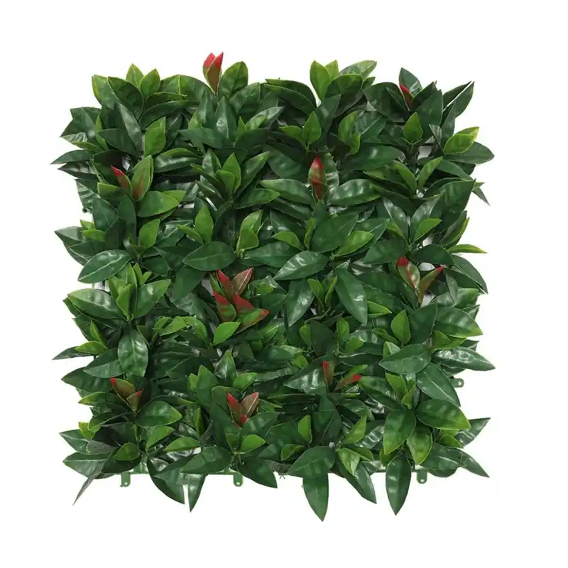 Well Home Jardín Vertical Artificial, Panel de Seto 100x100cm, Para decoración interior y exterior - Hojas verdes realistas con detalles rojos