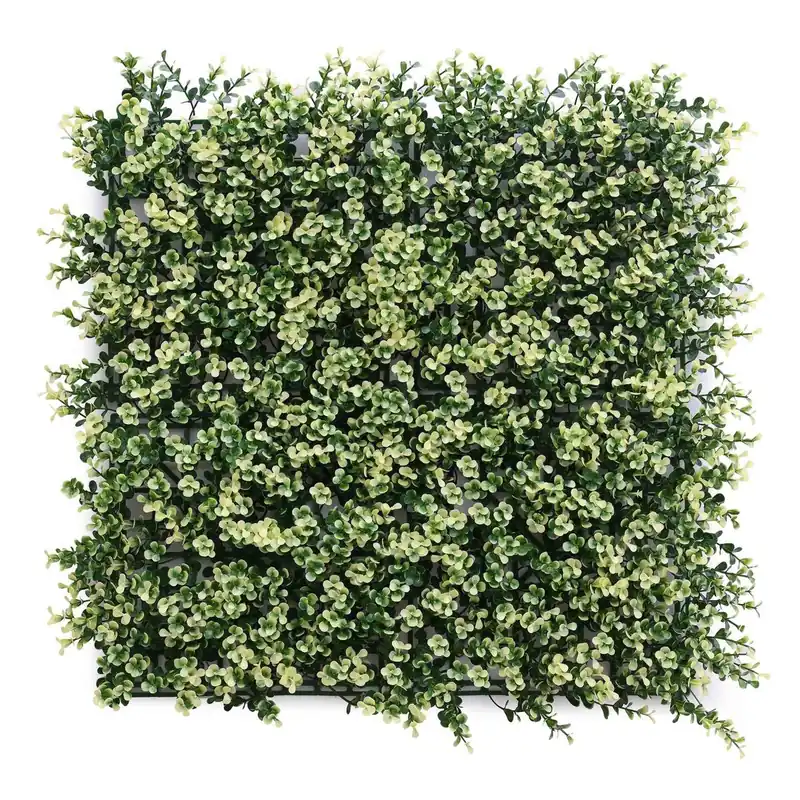 Well Home Jardín Vertical Artificial, Panel de Seto 100x100cm, Para decoración interior y exterior - Hojas verdes y Blancas para decoración natural