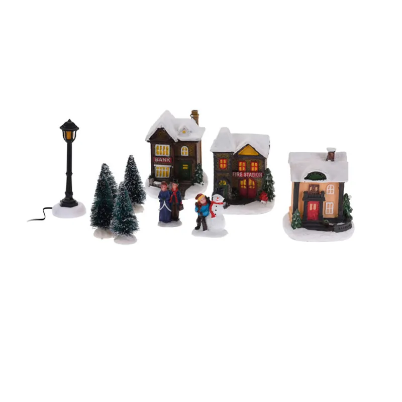 Well Home Juego de 10 Piezas de Pueblo Navideño con luces LED - Decoración