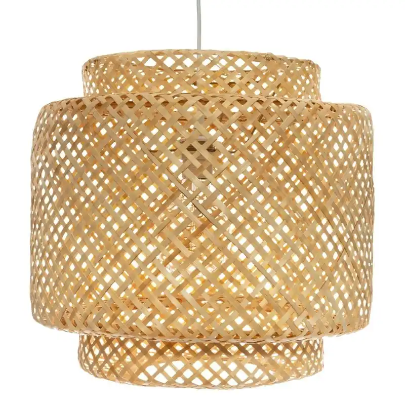 Well Home - Lámpara de Techo Colgante de Bambú, Diseño 38 x 40 cm, Casquillo E27, Cable 80 cm - Ideal para Salón y Dormitorio