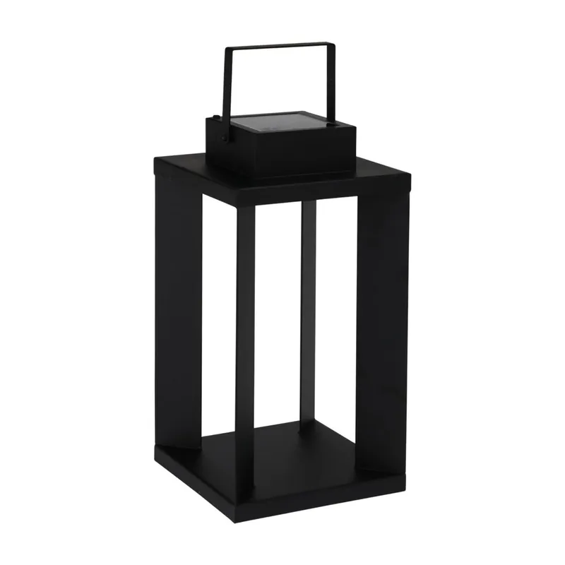 Well Home Linterna Solar de Metal en Negro con 25 Luces LED Blanco Cálido 42x22x22cm - Decoración