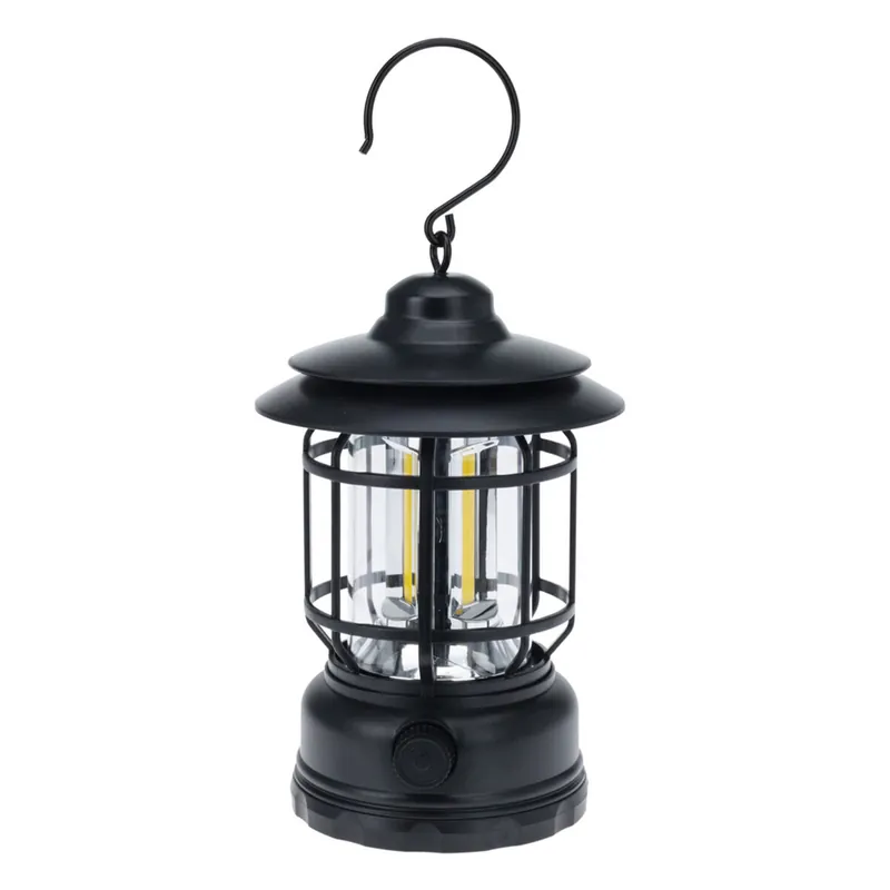Well Home Luz de Camping Ø11,5x17,8cm con 3 bombillas y recargable por USB Color Negro - Decoración