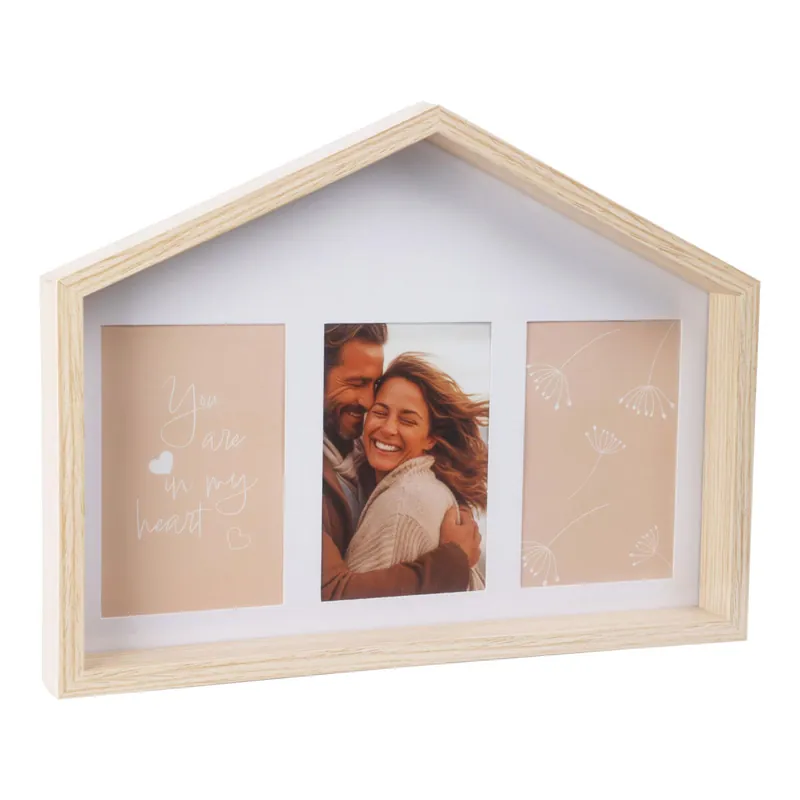 Well Home Marco de fotos en forma de casa con diseño natural 36,6x4x27,2cm para 3 fotos - Decoración
