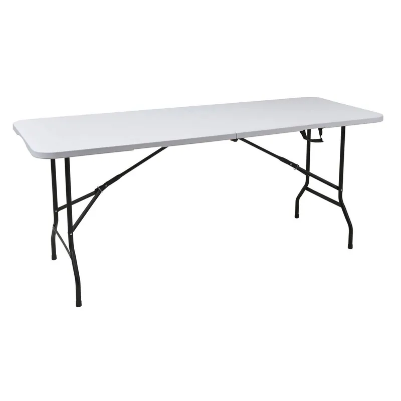 Well Home Mesa plegable 180x68x74cm PE blanco, estructura metálica negro mate, grosor 32mm - Jardín