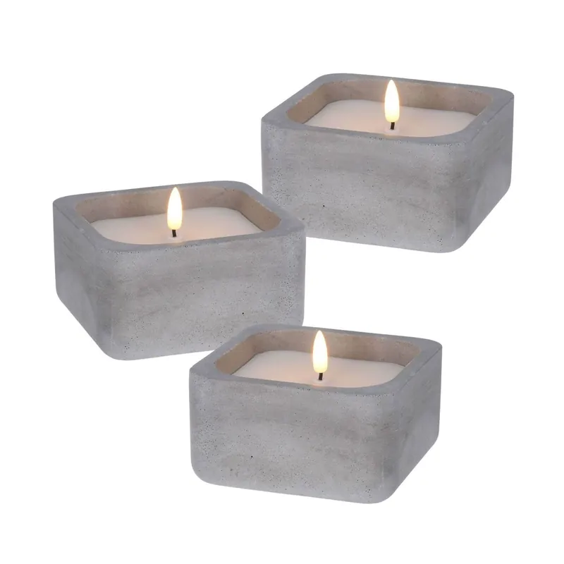 WELL HOME - Pack 3 Velas LED cuadrarda gris