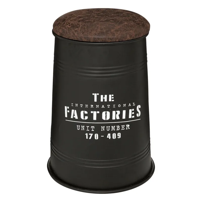 WELL HOME - Puf canister "Joao", metal y madera, negro