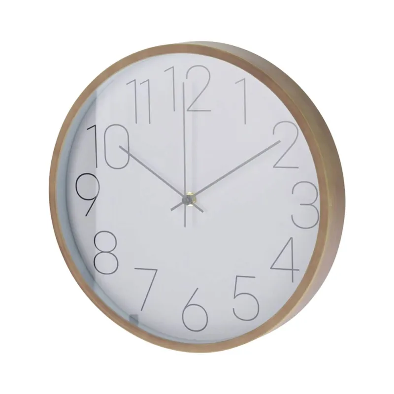 Well Home Reloj de Pared Moderno con Borde de Aspecto Madera - Esfera Blanca y Agujas Finas Ø30,5cm