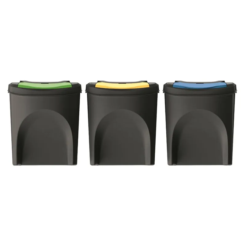 WELL HOME Set 3 cubos de basura 100% plástico reciclado, negro, 3x25L - Baño