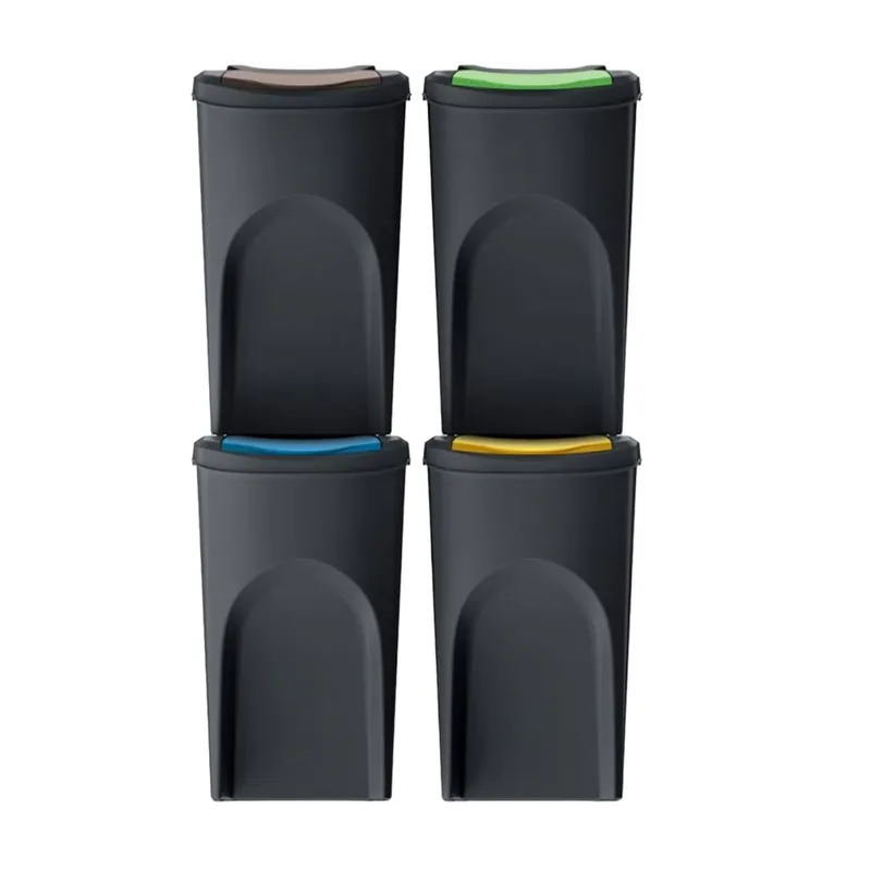 WELL HOME Set 4 cubos de basura 100% plástico reciclado, negro, 4x35L - Baño