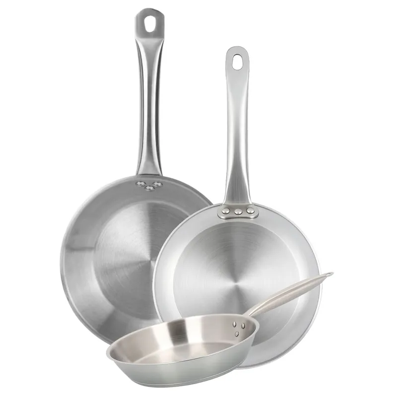 Well Home Set de 3 Sartenes Ø20Ø24Ø28cm en Acero inoxidable, Aptas para inducción y SIN antiadherente - Cocina
