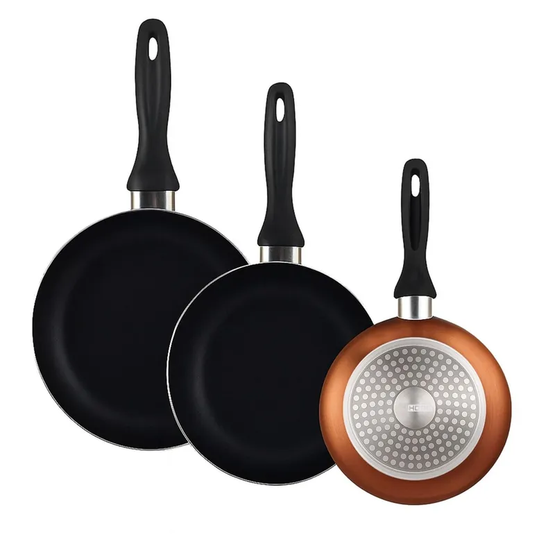Well Home Set de 3 Sartenes Ø16Ø20Ø24cm de Aluminio prensado en Bronce metalizado - Cocina
