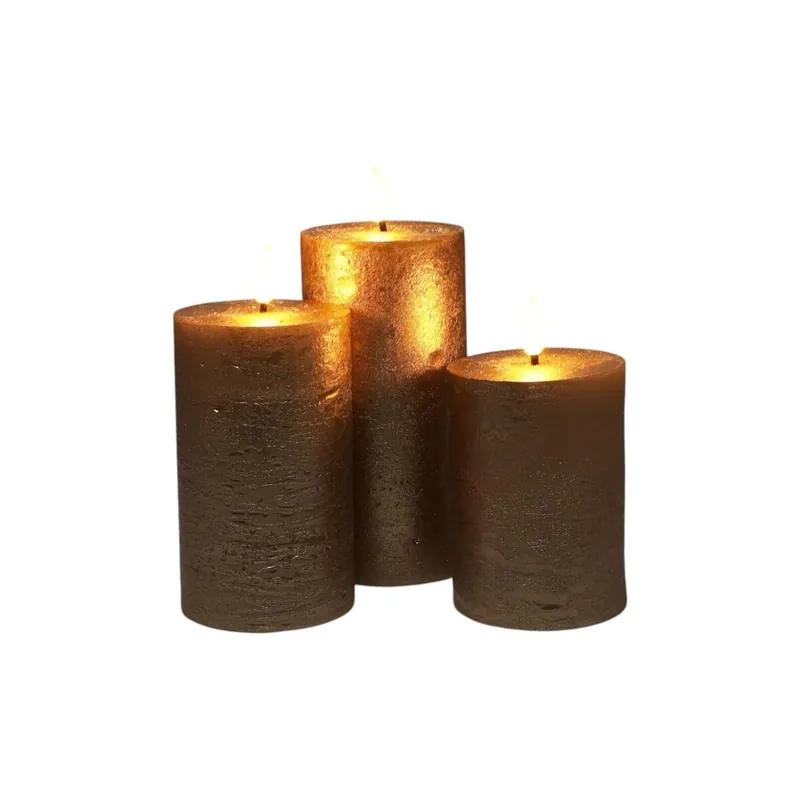 Well Home Set de 3 Velas LED en color Oro de superficie rústica - Decoración