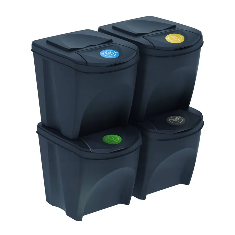 WELL HOME Set de 4 cubos de basura-papelera reciclaje, blanco roto, 4x25L