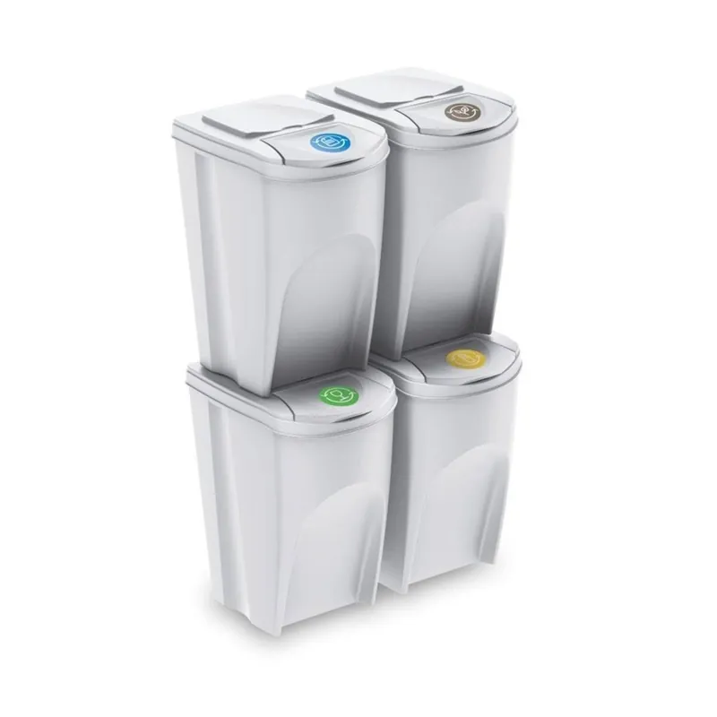 WELL HOME Set de 4 cubos de basura-papelera reciclaje, blanco roto, 4x35L