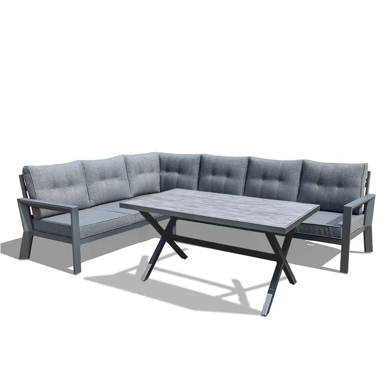 YOEVU - Conjunto de Jardín 7 Plazas | Aluminio Resistente al Óxido | Sofá Esquinero Modular | Cojines Desenfundables | Mesa Amplia y Funcional, Extra Grande (Gris)